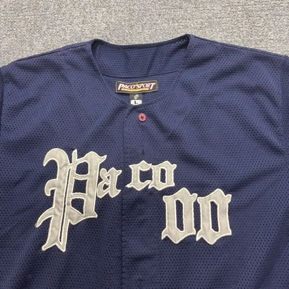 VTG Y2K Paco Sports Jersey Men's L Navy Blue Baseball Jersey Mesh Hiphop 00s - Picture 4 of 8